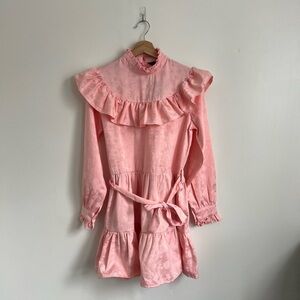 Sister Jane Pink Floral Mock Neck Long Sleeve Mini Babydoll Dress